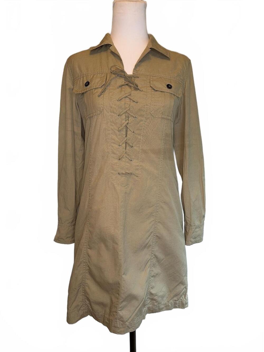 Weekend Max Mara Khaki Lace Up Shirt Dress S Western Equestrian Elevated Cowgirl
